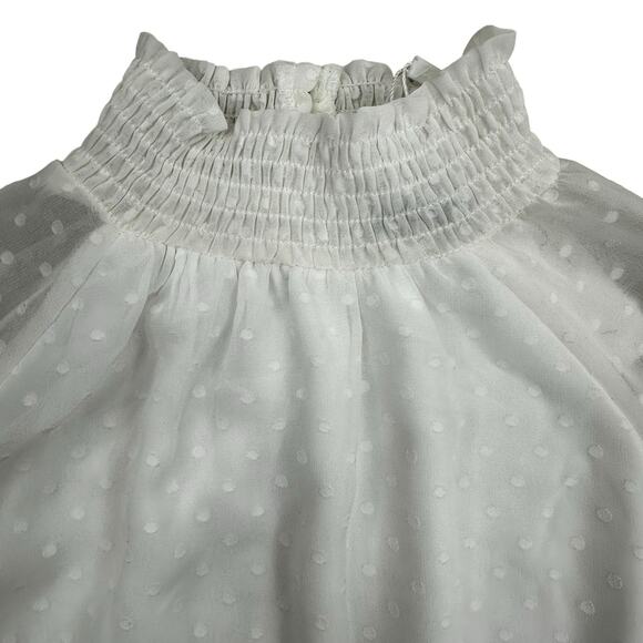 NWT TWO SISTERS White Piper Mini Dress Sz 2 Ruched Shirred Textured Polka Dot XS - Picture 10 of 16